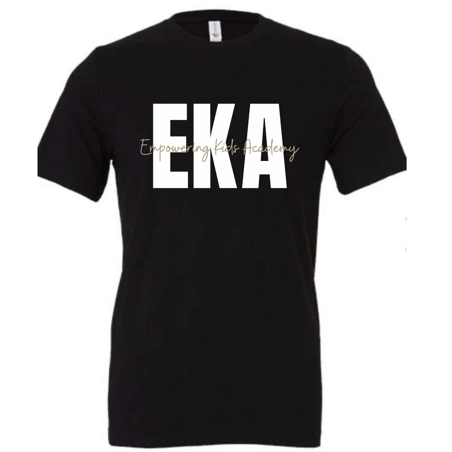 White and Tan Overlay logo Bella + Canvas Black Tee