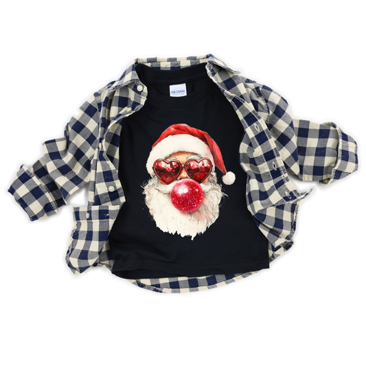 Red Santa Bubblegum on Black Tee