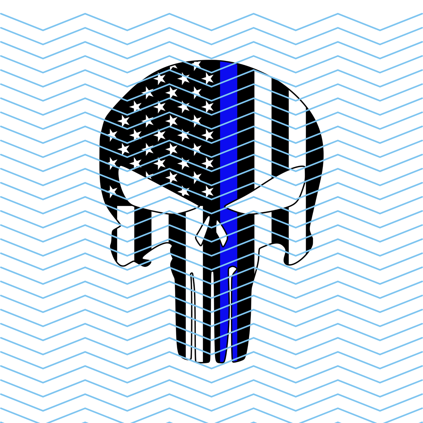 Thin Blue Line Skull DTF Print