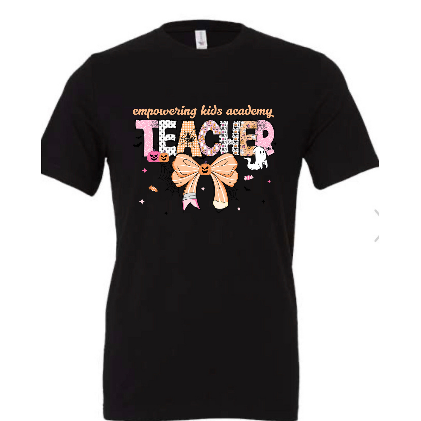 Teacher Bow Bella Canvas Black Tee
