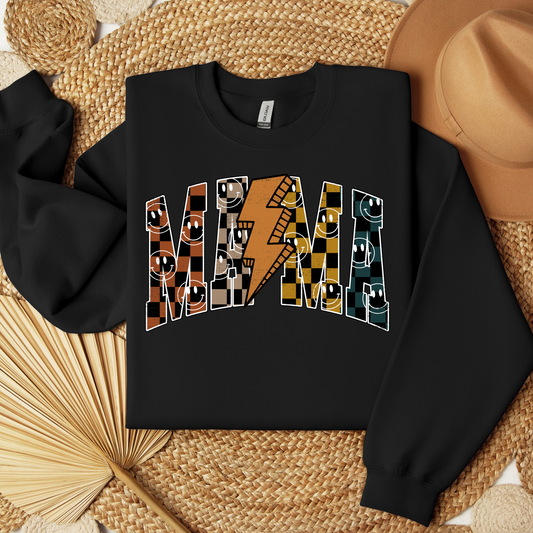 Mama Black Checkered & Smiley Crewneck