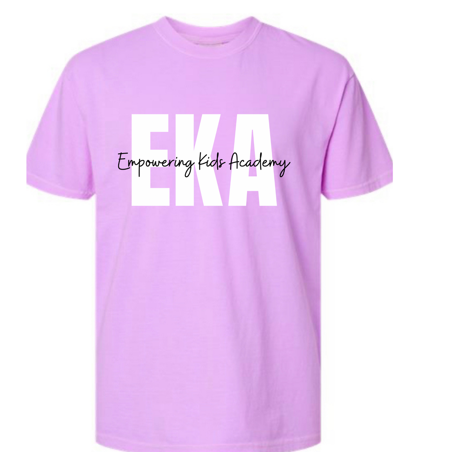 White and Black Overlay Logo Comfort Color Neon Violet Tee